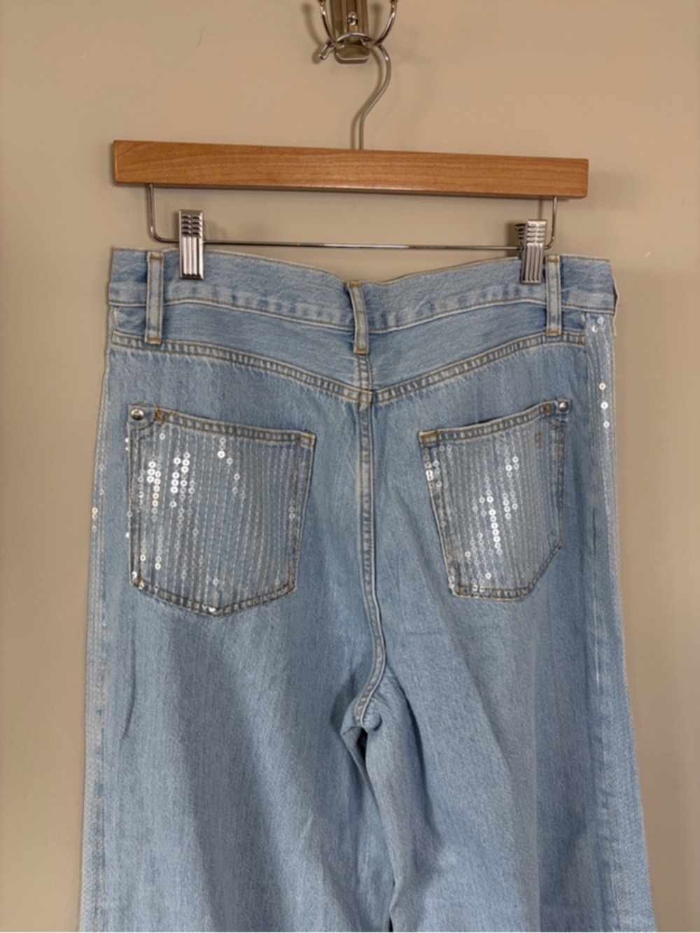 Anthropologie Pilcro Sequin Skater High Rise Wide Leg Jeans Sparkle Sz 27 NEW - Picture 9 of 15